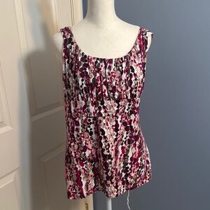 Ann Taylor Pink and Red Ruched Sleeveless Tank Top